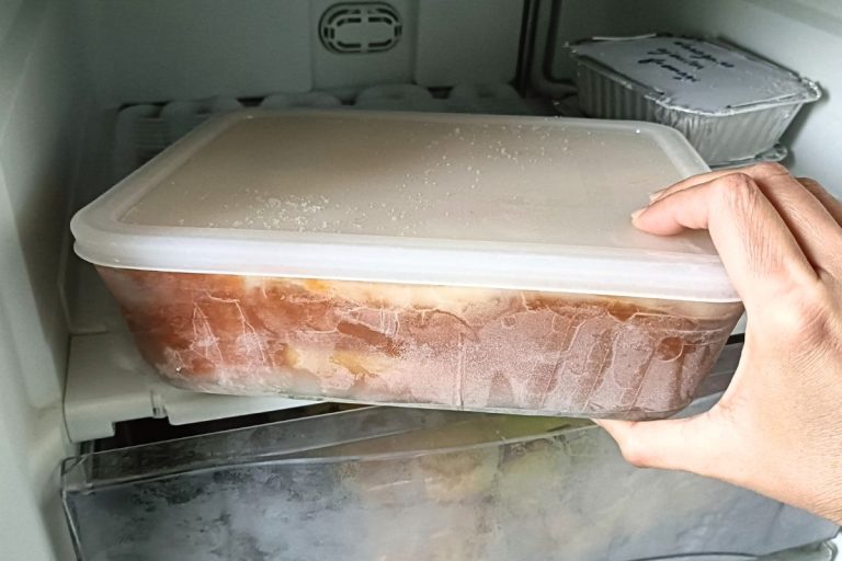Aliment congelé dans une boite sortant du congélateur